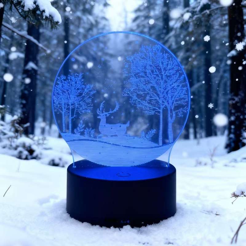 Dreamy Glow Premium Winter Deer Snowy Forest Night Light White