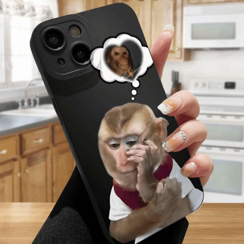 1Pc Black For iPhone 14 Funny Monkey Phone Case