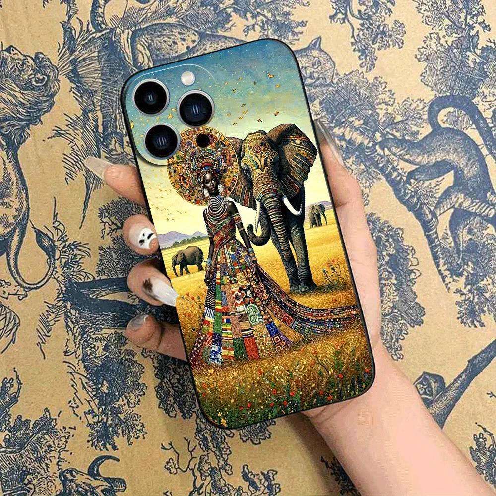 1Pc Black For iPhone 14 African Design Phone Case