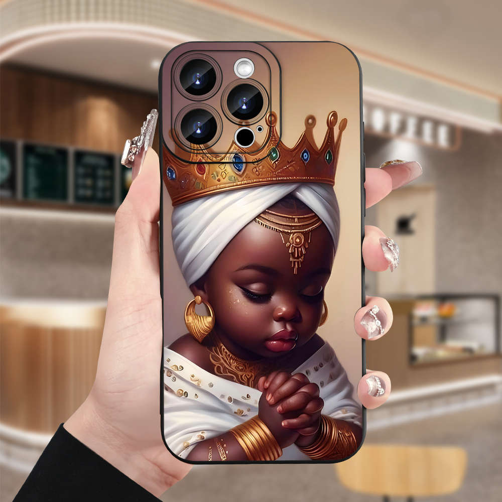 1Pc Black For iPhone 14 Plus African Children Pattern Phone Case