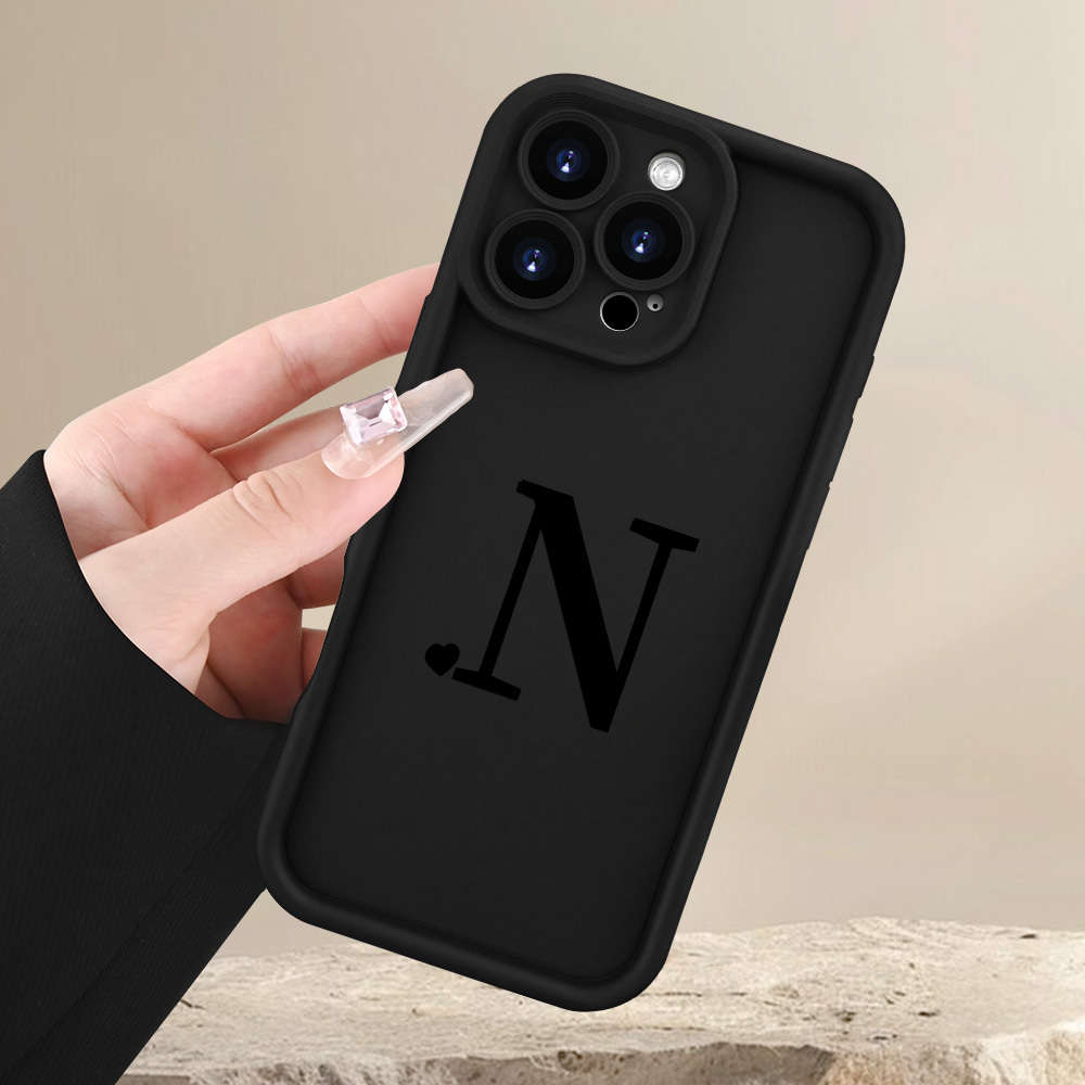 1Pc Black For iPhone 15 Plus Letter N Phone Case
