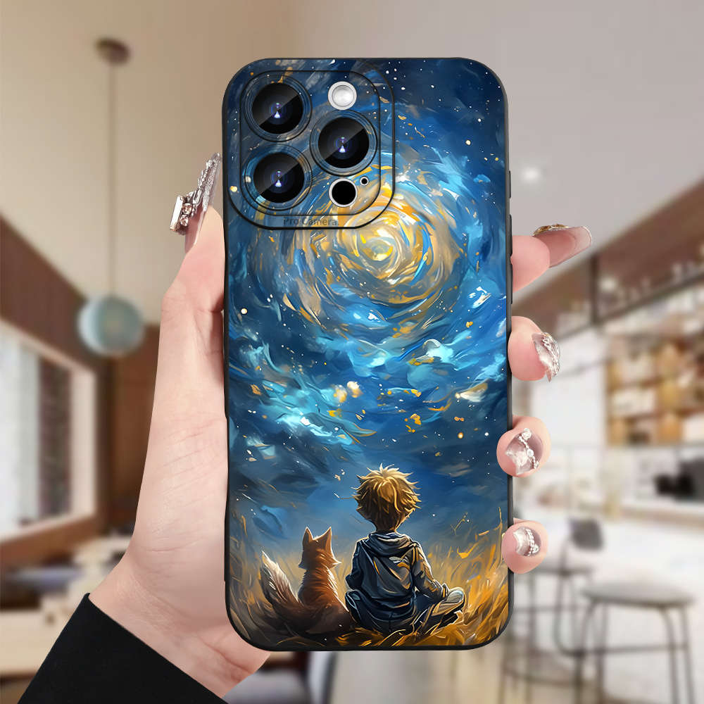 1Pc Black For iPhone 12 Fox Pattern Phone Case