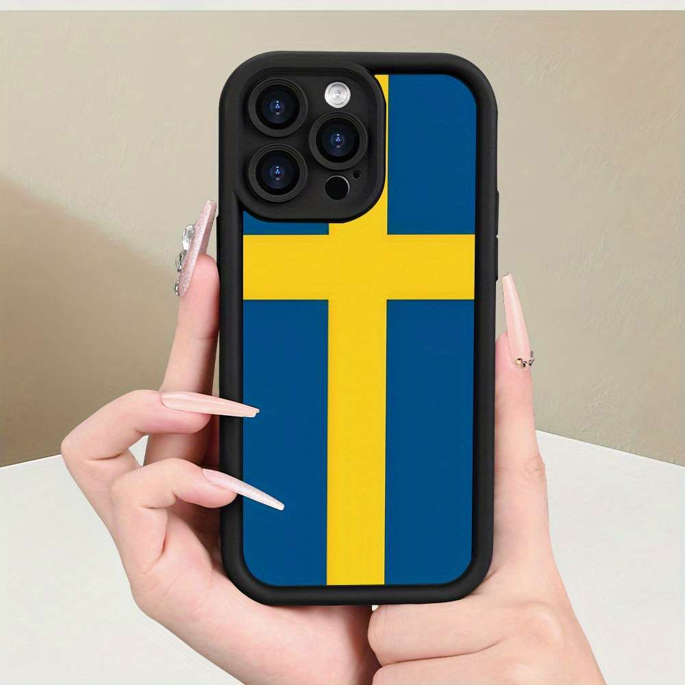 1Pc Black For iPhone SE Swedish Flag Design Phone Case