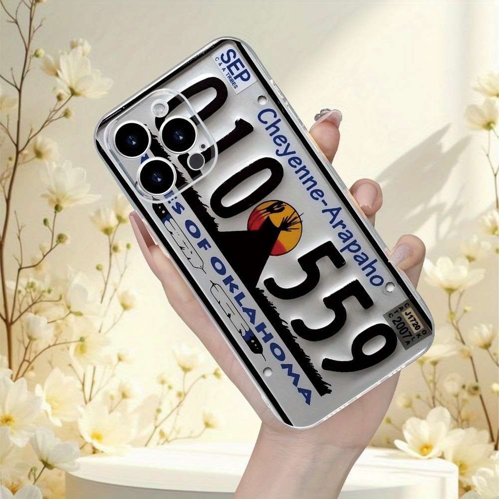 1Pc Transparent For iPhone 13 Pro Max Retro License Plate Phone Case