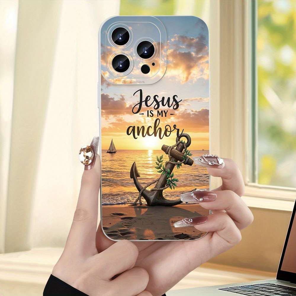 1Pc Ivory White For iPhone 15 Plus Anchor Design Phone Case