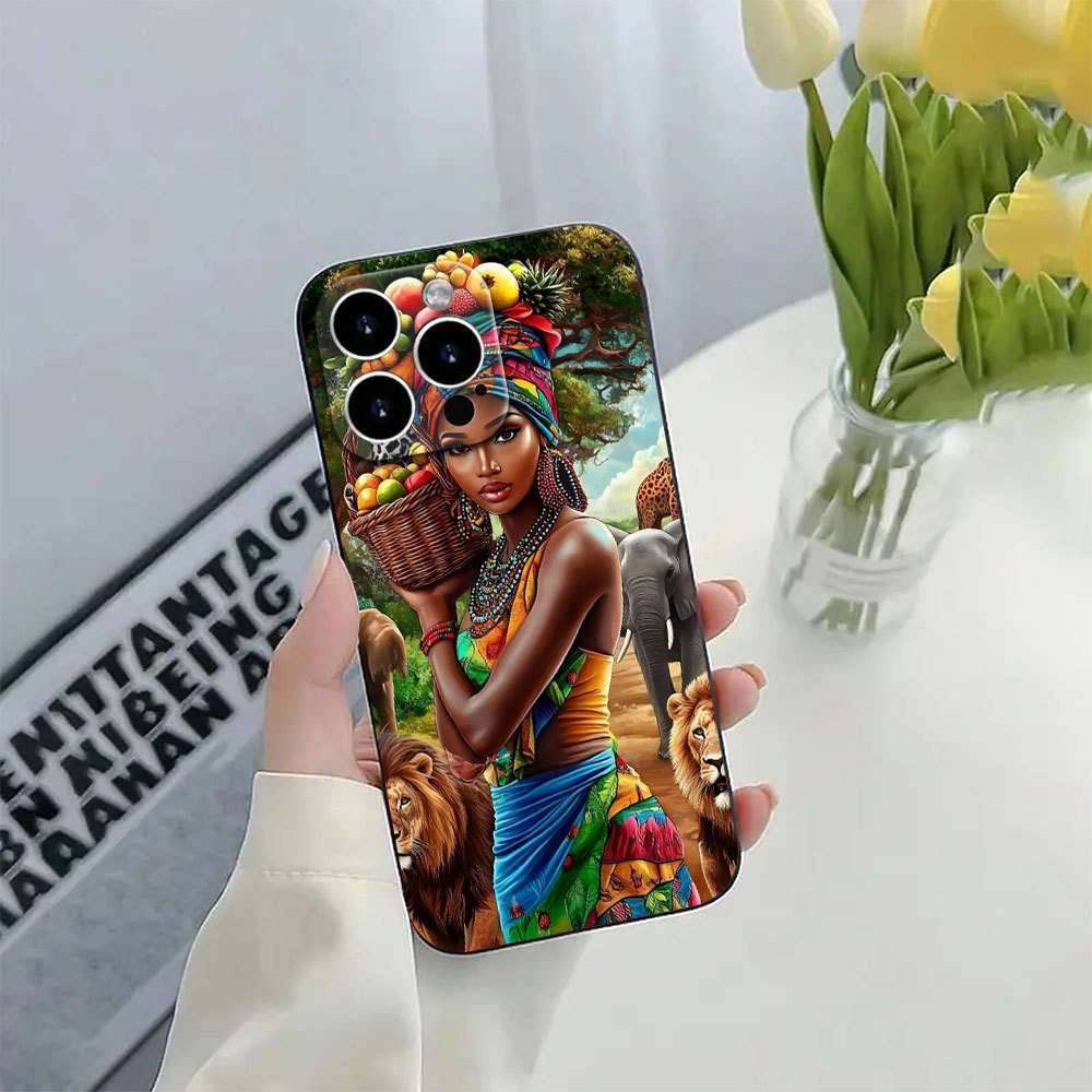 1Pc Black For iPhone 13 Elegant African Woman Phone Case