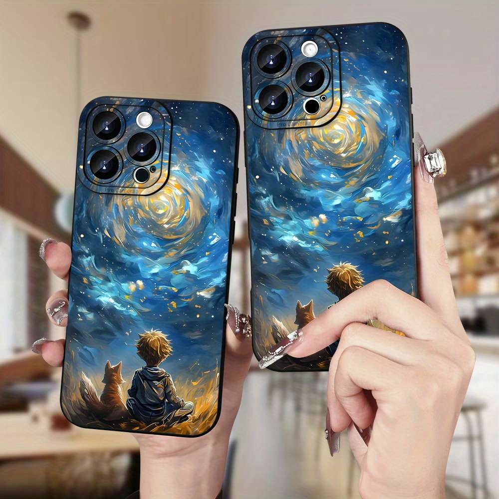 1Pc Black For iPhone 12 Fox Pattern Phone Case