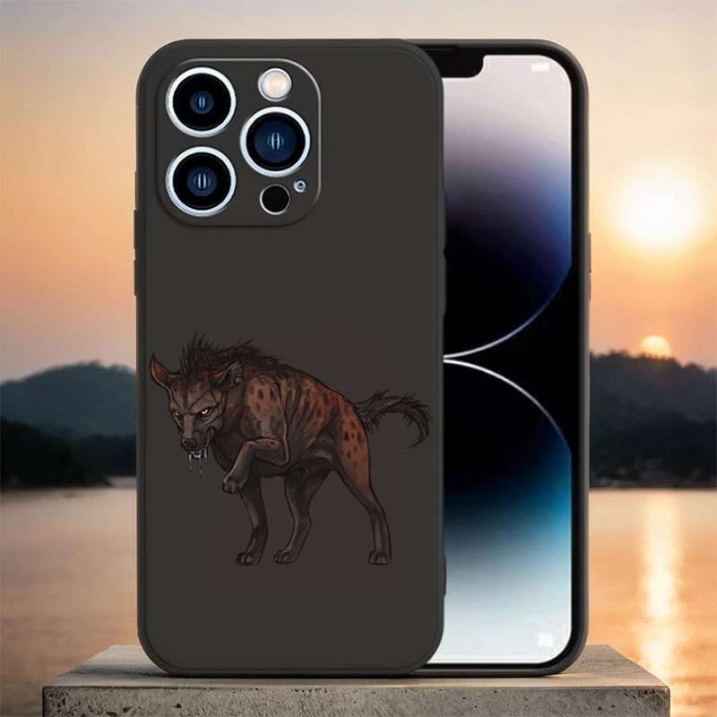 1Pc Black For iPhone 15 African Wild Dog Phone Case