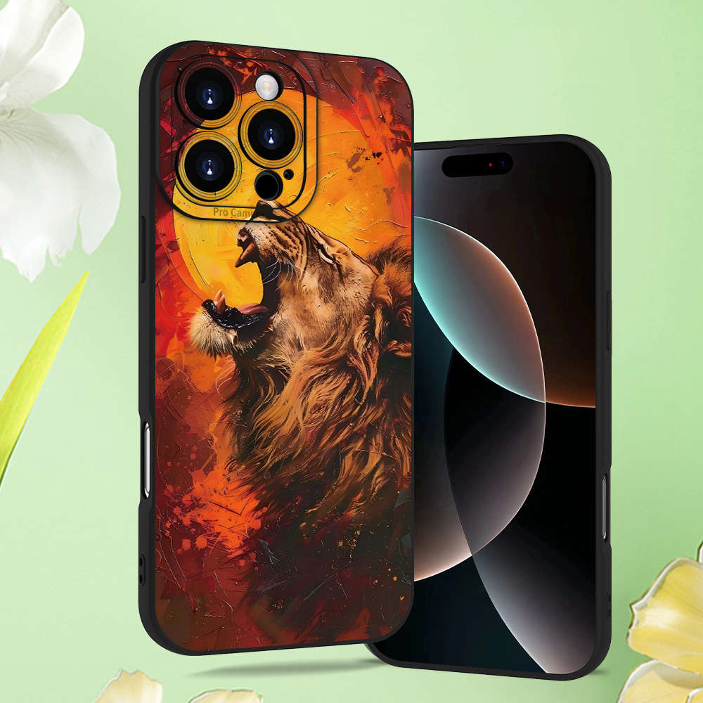 1Pc Black For iPhone 14 Plus Lion Pattern Matte TPU Phone Case