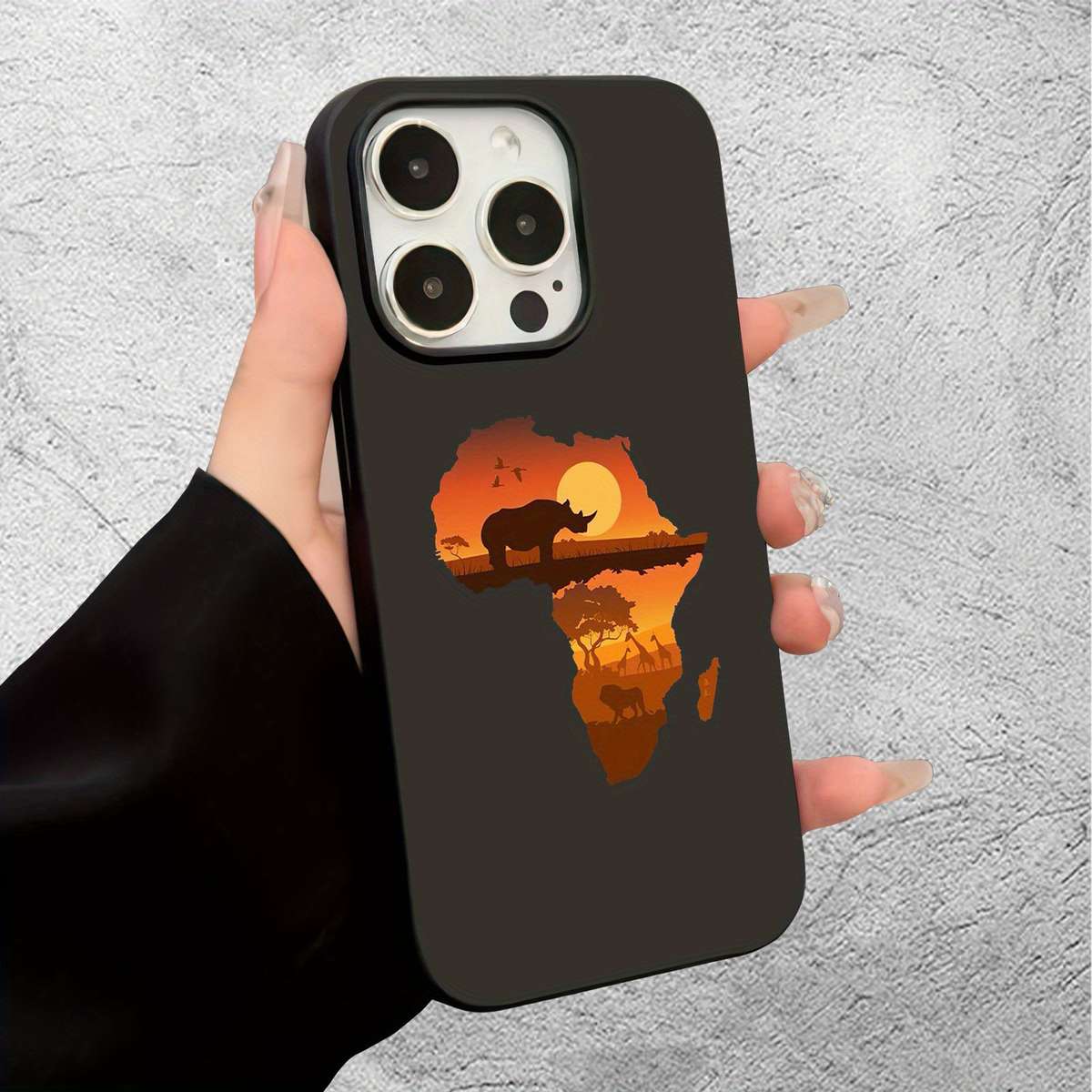 1Pc Black For iPhone 16 Plus African Continent Pattern Phone Case