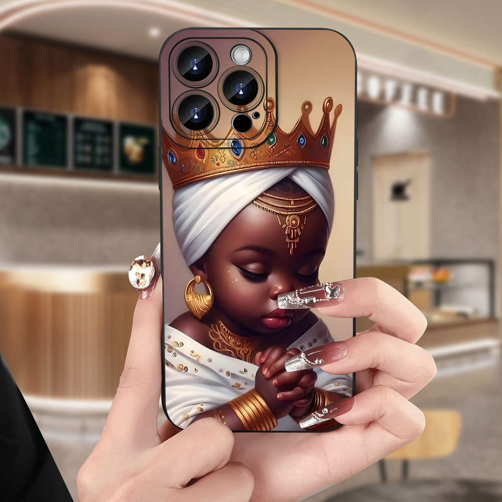 1Pc Black For iPhone 14 Plus African Children Pattern Phone Case
