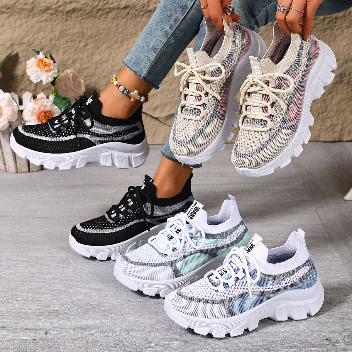 Women S Sneakers Color Khaki Color Matching Sizeuk 7