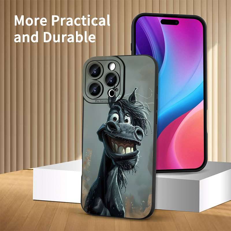 1Pc Black For iPhone 14 Plus Horse Pattern Phone Case