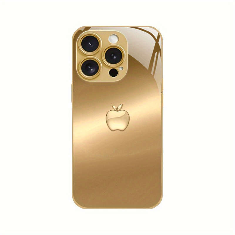 1Pc Golden For iPhone 14 Pro Max Golden Apple Pattern Phone Case