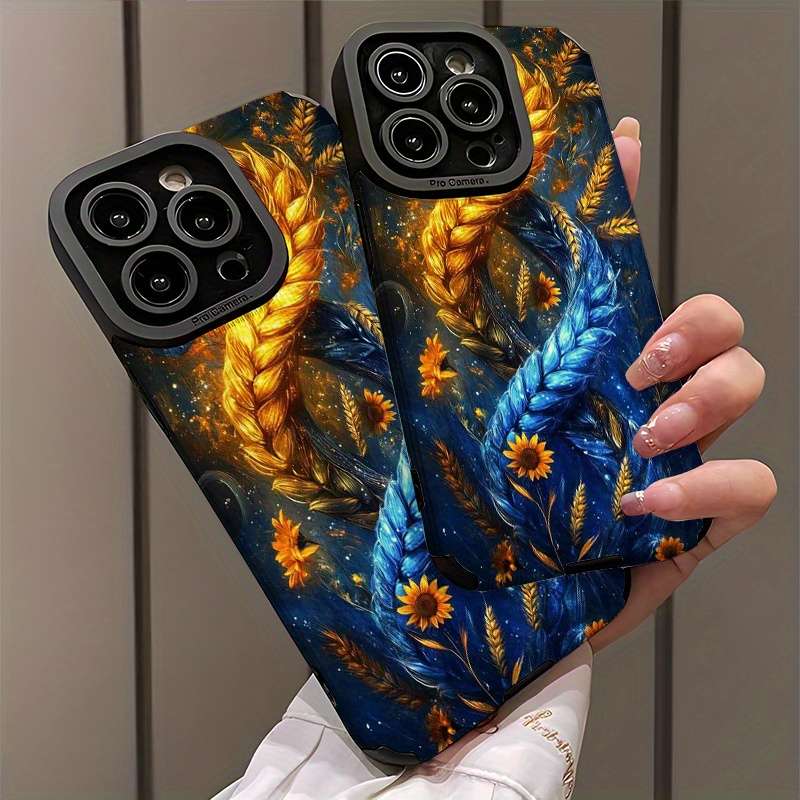 1Pc Mixed Color For iPhone 16 Plus Wheat Flower Pattern Phone Case