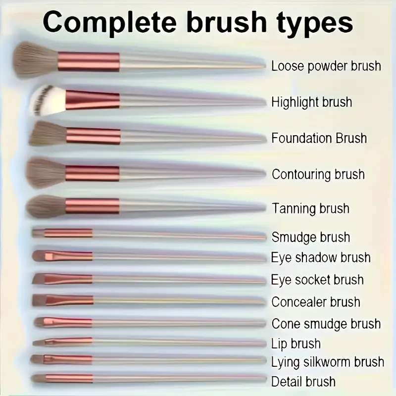 Makeup Brush Set Quantity 14Pcs 13 Brushes  1 Makeup Sponge