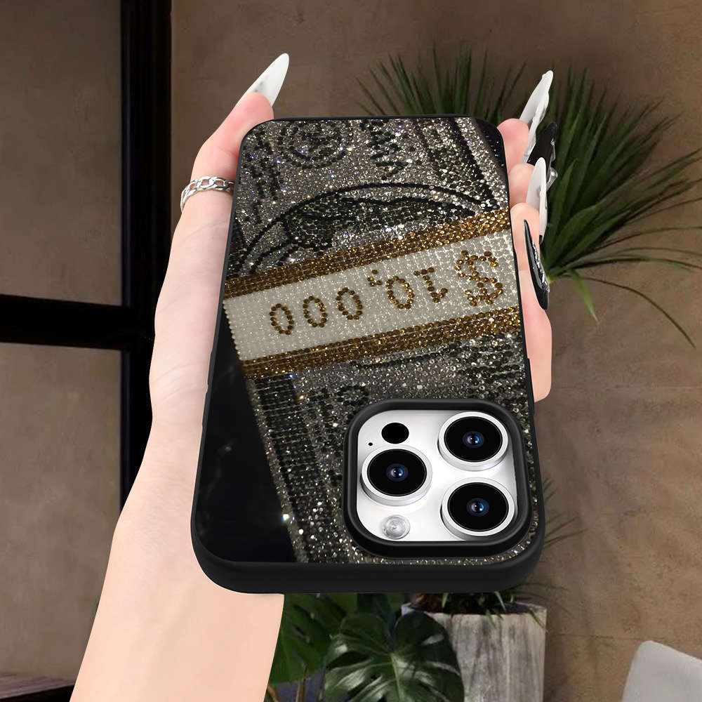 1Pc Black For iPhone 14 Plus Glitter Pattern Phone Case