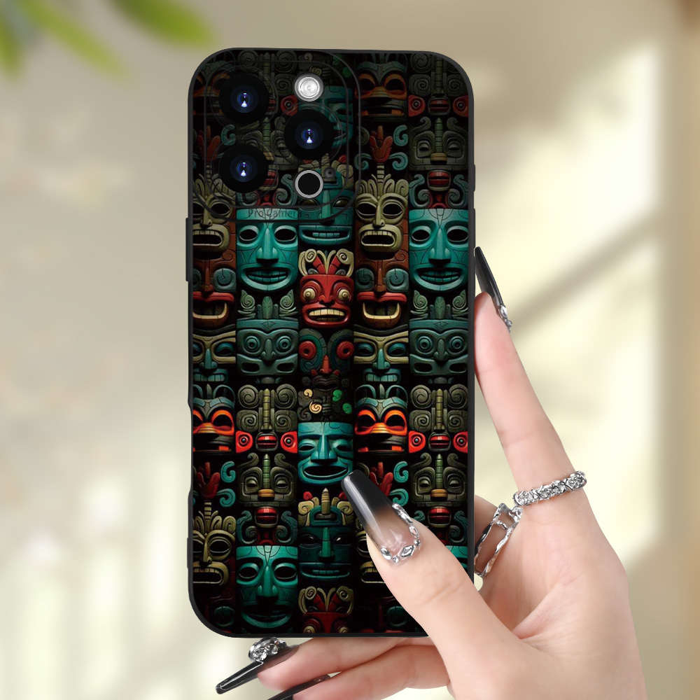 1Pc Black For iPhone 12 African Style Totem Phone Case