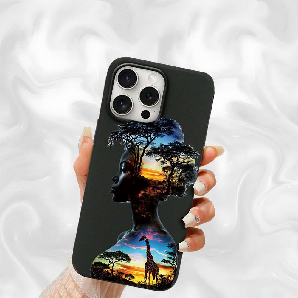 1Pc Black For iPhone 12 Mini Sunset African Beauty Phone Case
