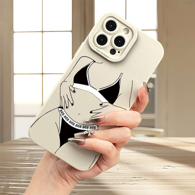 1Pc Beige For iPhone 16 Plus Sexy Woman Patterned Phone Case