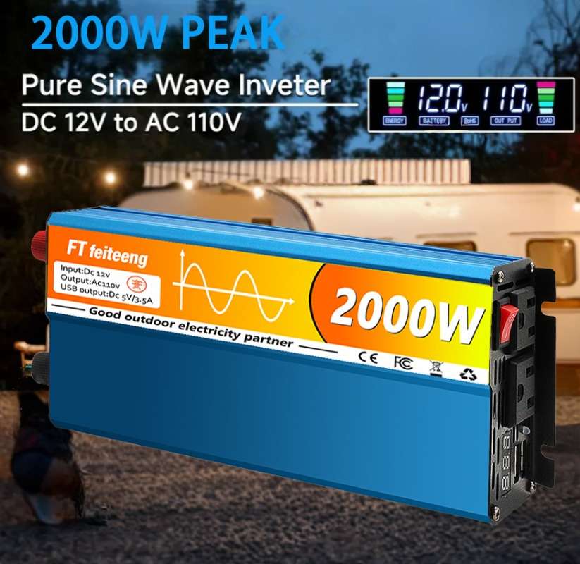 Efficient Pure Sine Wave Power Inverter 2000 Watts 1500 For Emergency Use 12V