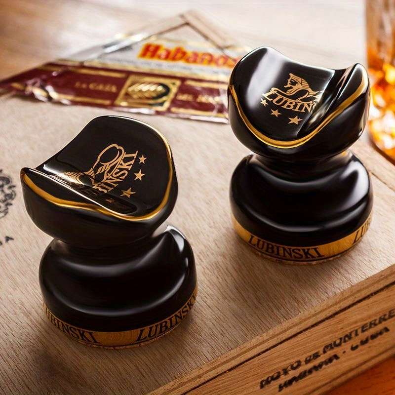 12PCS Modern Half Yellow Black Ceramic Cigar Holder Durable Ashtray With Yellow