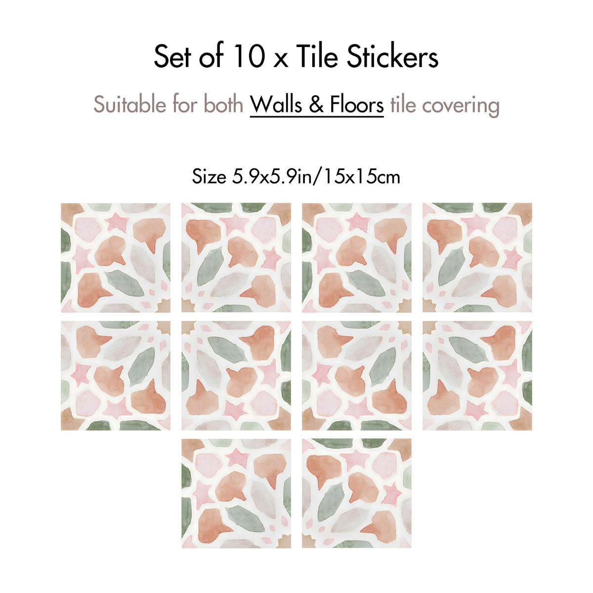 Floor Stickers Color Green Size 10Pcs 15.01X15.01Cm