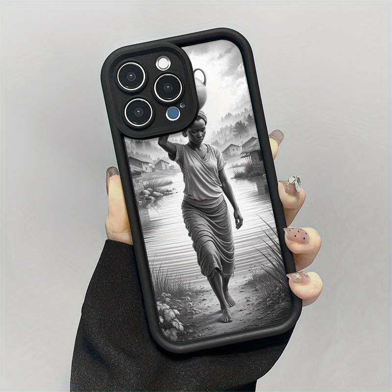 1Pc Mixed Color For iPhone 12 Mini African Woman Carrying Water Phone Case
