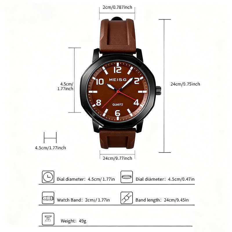 4Pcs Men Elegant Quartz Watch And Bracelet Set Fashionable Brown With