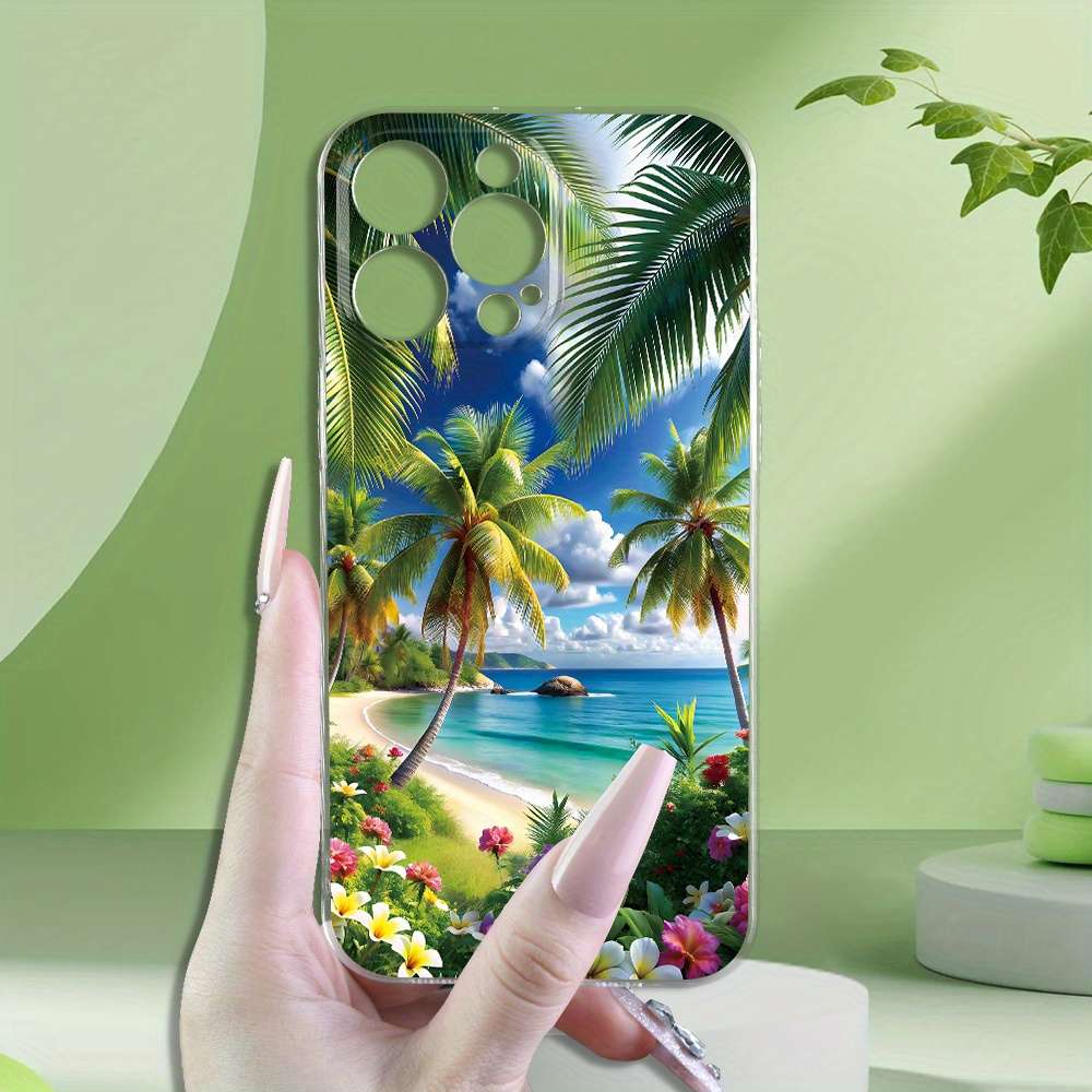 1Pc Transparent For iPhone 7 Plus 8 Plus Beautiful Beach Scenery Phone Case