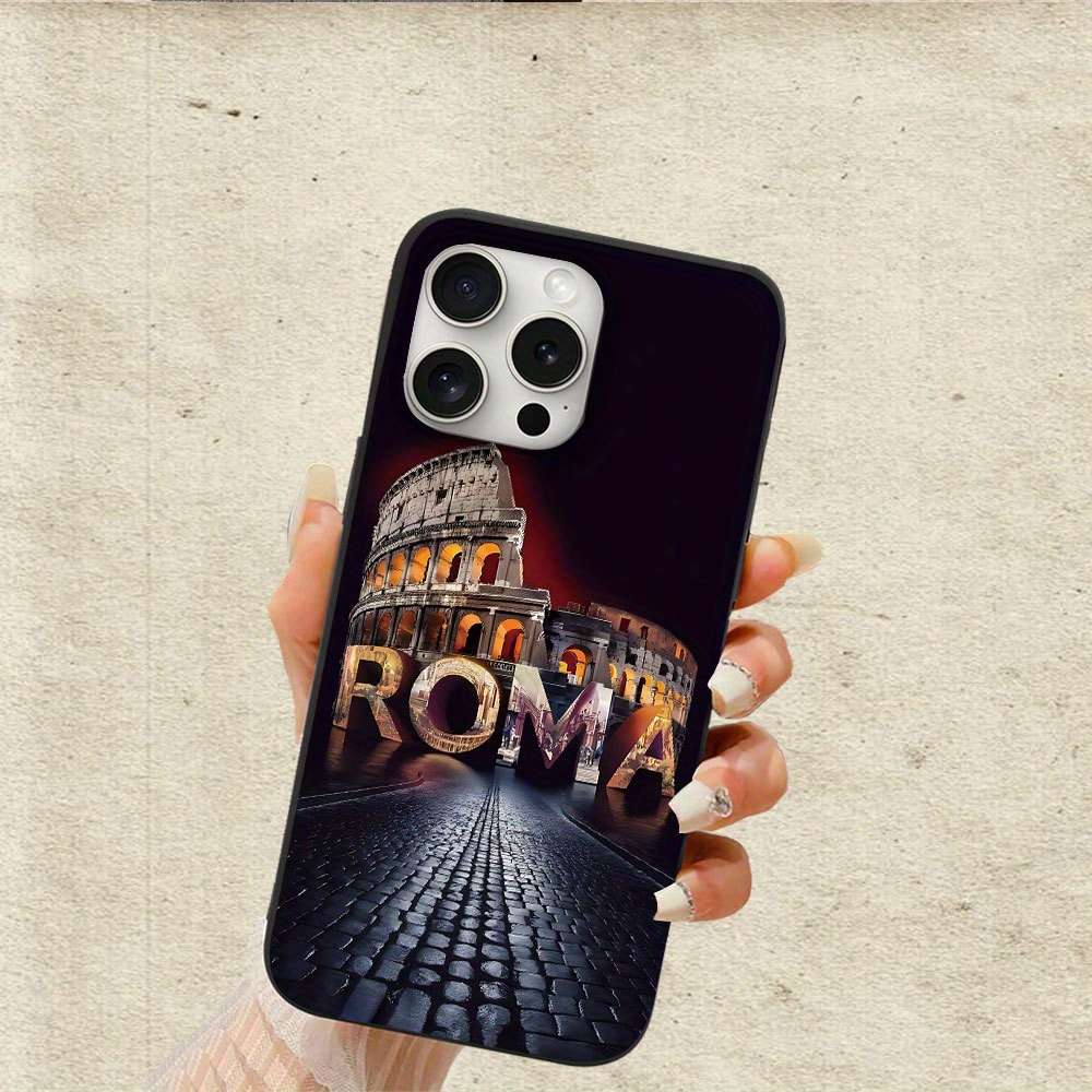 1Pc Black For iPhone 16 Plus Colosseum Design Phone Case