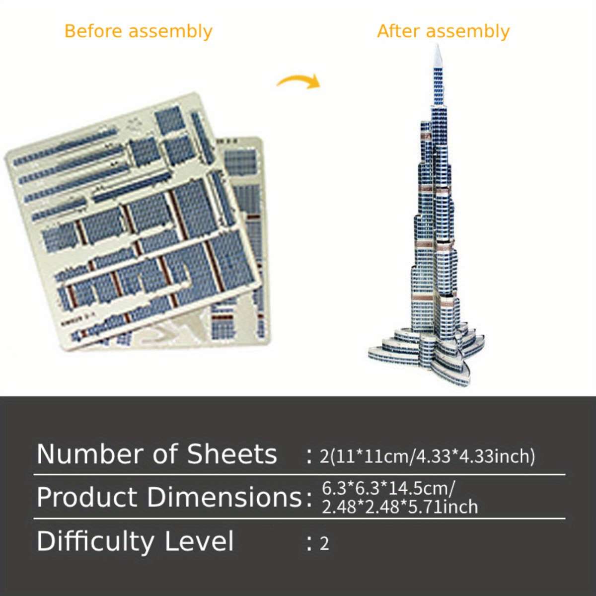 3D Building Model Puzzle Set Color Silver Burj Dubai  Without Tools