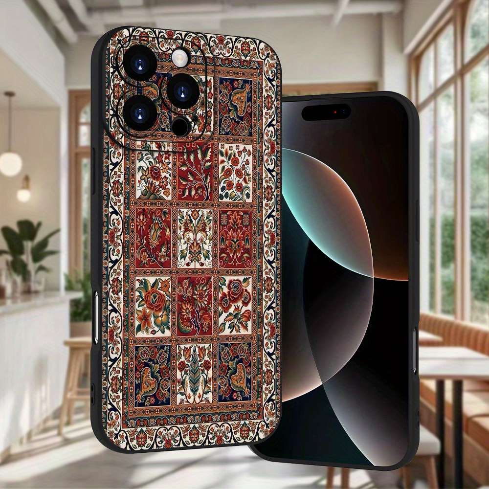 1Pc Black For iPhone 12 Ethnic Print Frosted Phone Case