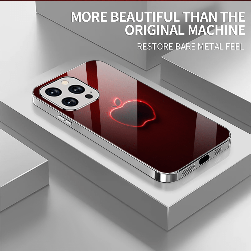 1Pc Red For iPhone 14 Plus Red Glow Apple Logo Phone Case