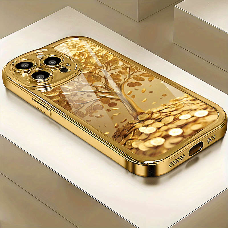 1Pc Golden For iPhone 16 Plus Gold Coin Tree Phone Case
