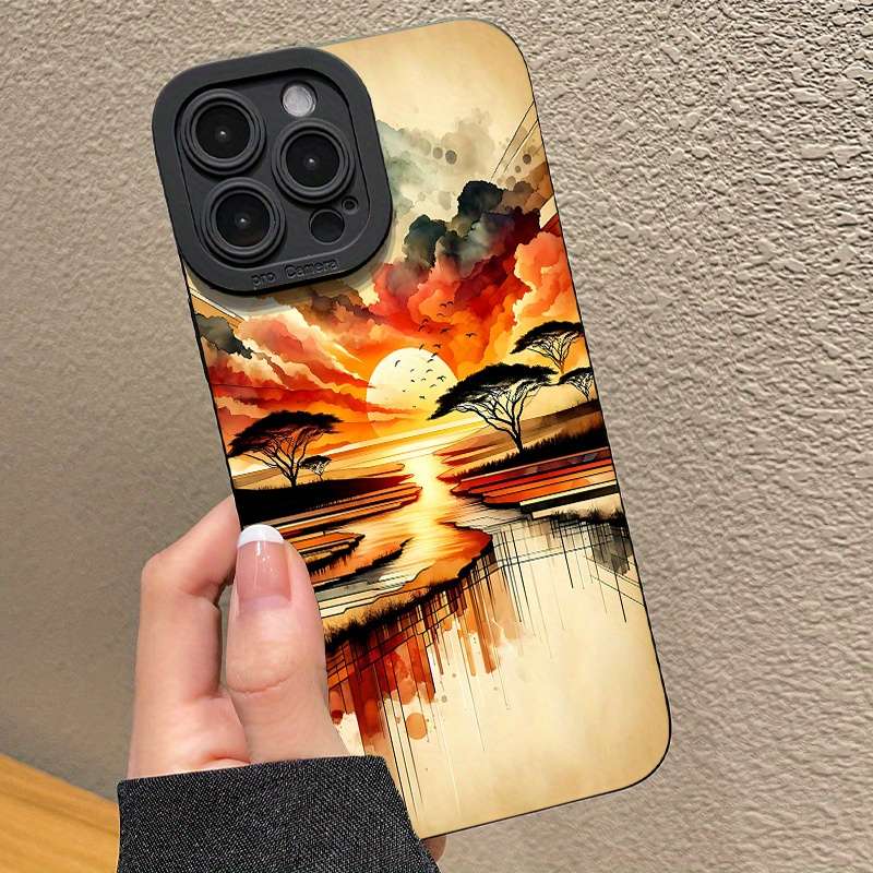 1Pc Mixed Color For iPhone 14 Pro African Savanna Sunset Scenery Phone Case