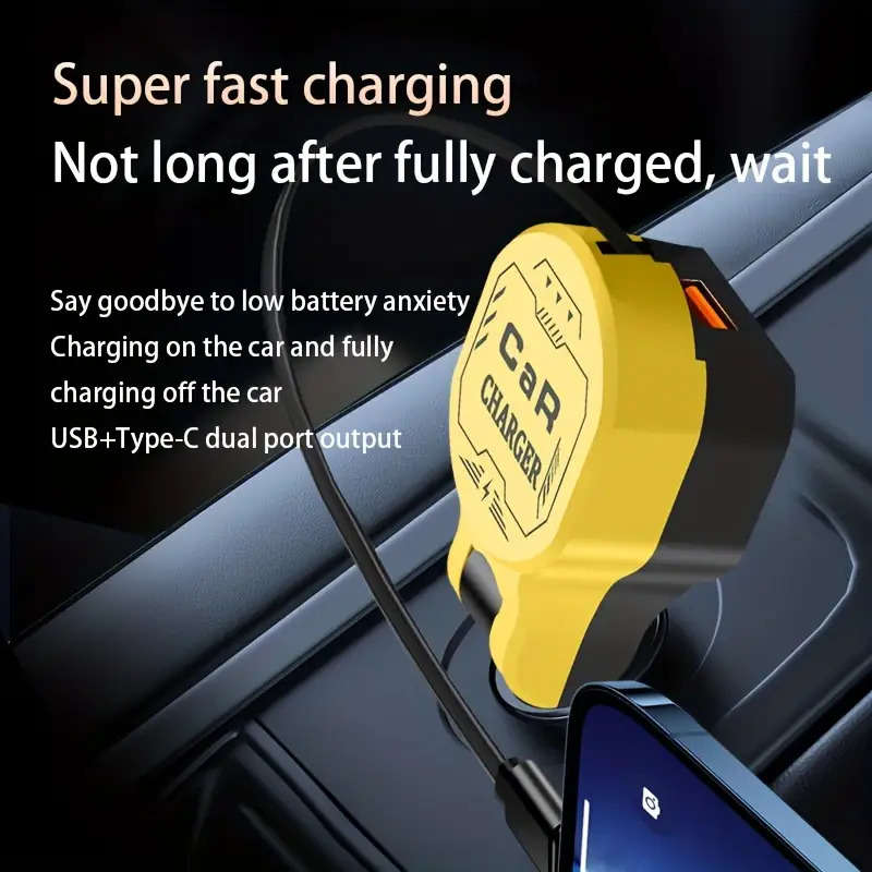 Durable This Expandable Data Cable Car Charger Features 1 To 2 Design Super