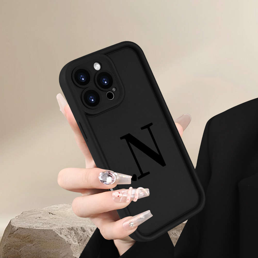 1Pc Black For iPhone 15 Plus Letter N Phone Case
