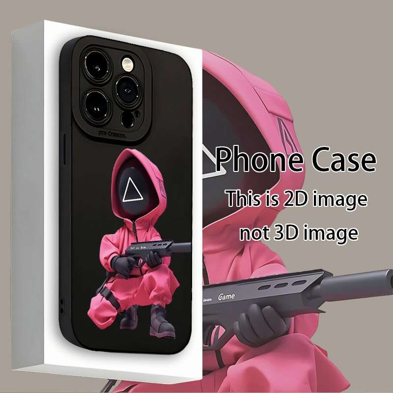 1Pc Black For iPhone 16 Plus Ink Game Triangle Pattern Phone Case