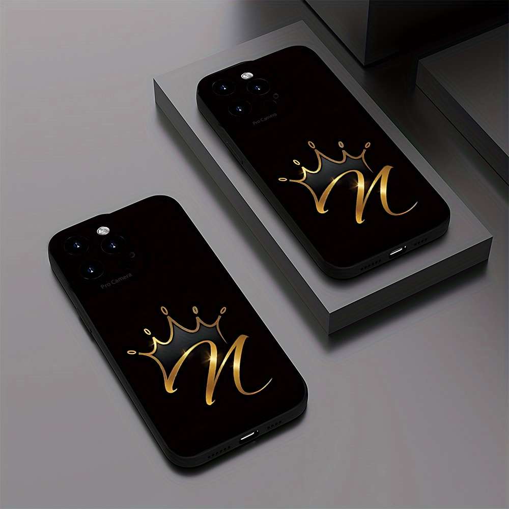 1Pc Black For iPhone 16 Plus Golden Crown Design Phone Case
