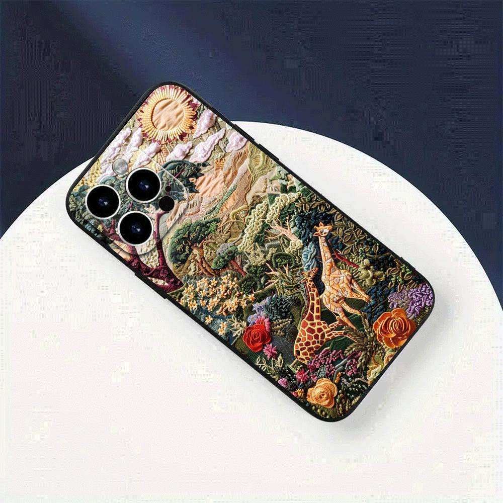 1Pc Black For iPhone 16 African Wildlife Phone Case