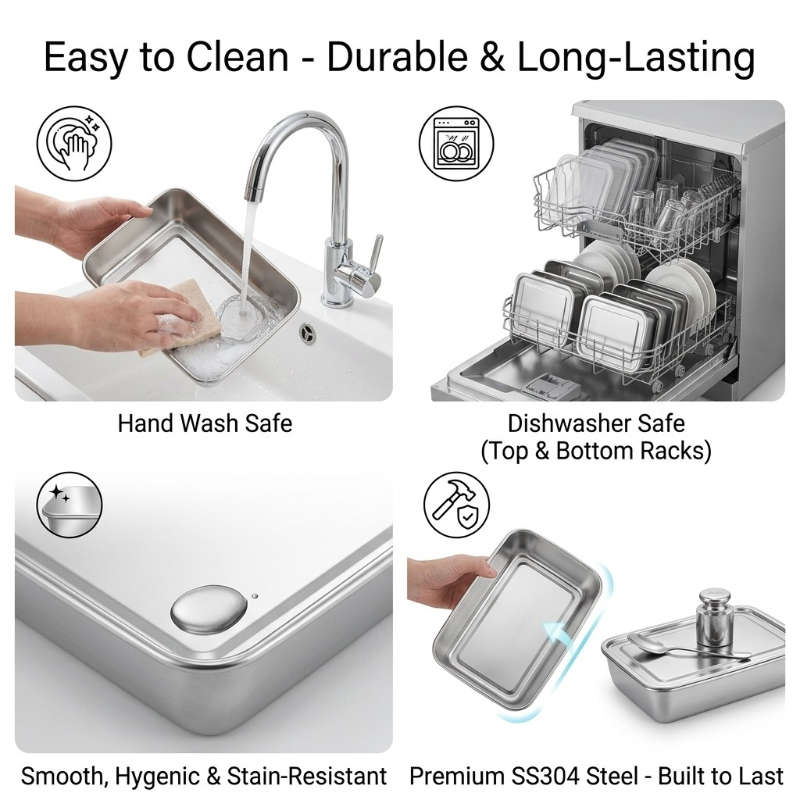 Antibacterial Box Stainless Steel Food Container 4Pcs 2 Boxes2 Lids