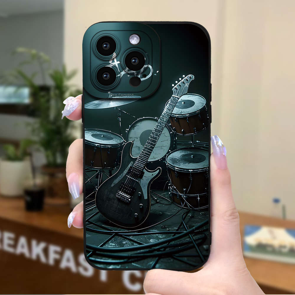 1Pc Black For iPhone 14 Plus Guitar With Drum Phone Case