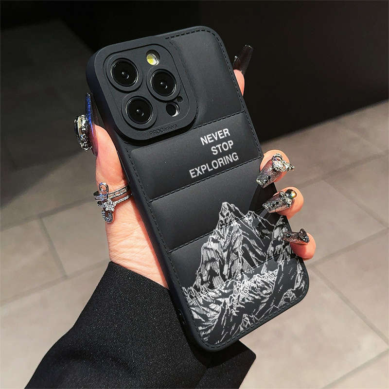 1Pc Black For iPhone 14 Fashion Puffer Design Phone Case