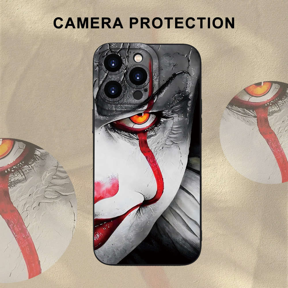 1Pc Black For iPhone 14 Plus Clown Pattern Phone Case