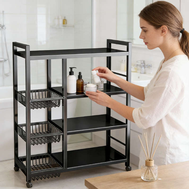 Bathroom Storage Rack Color Black Four Layers Three Nets Modelwrtmwreh1