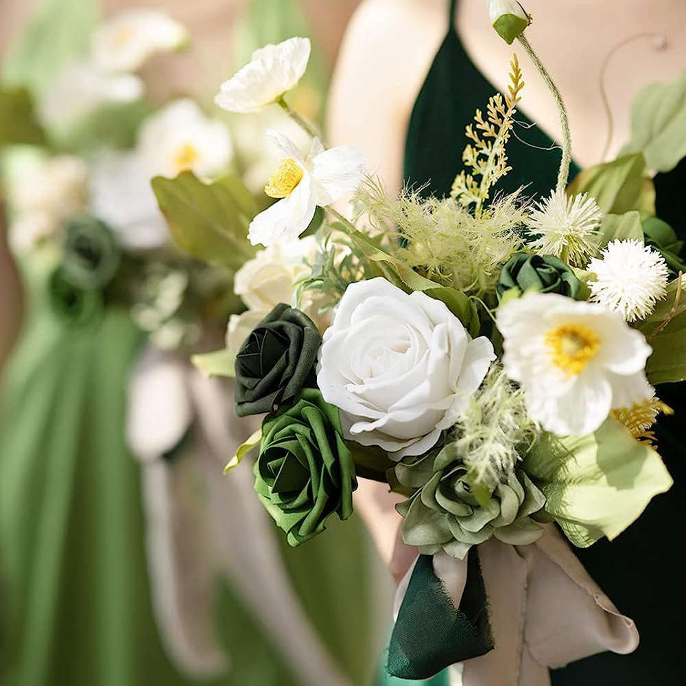 Wedding Supplies Color Green Gradient Large Rose 28Pcs