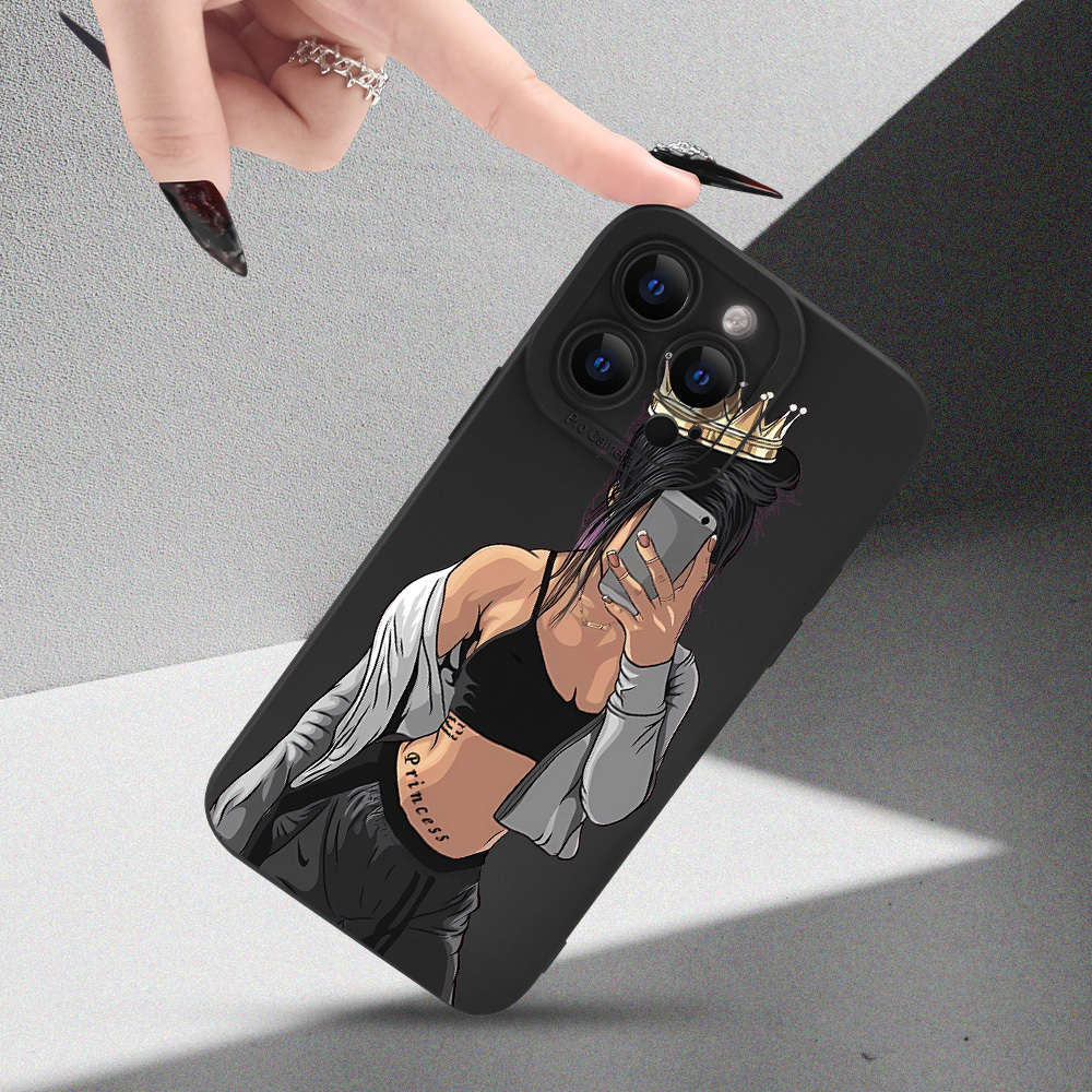 1Pc Black For iPhone 16 Plus Trendy People Pattern Phone Case