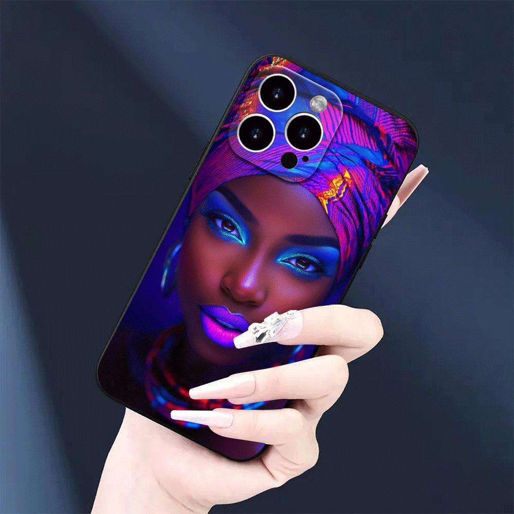 1Pc Black For iPhone 15 Plus African Beauty Featuring Headwraps Phone Case