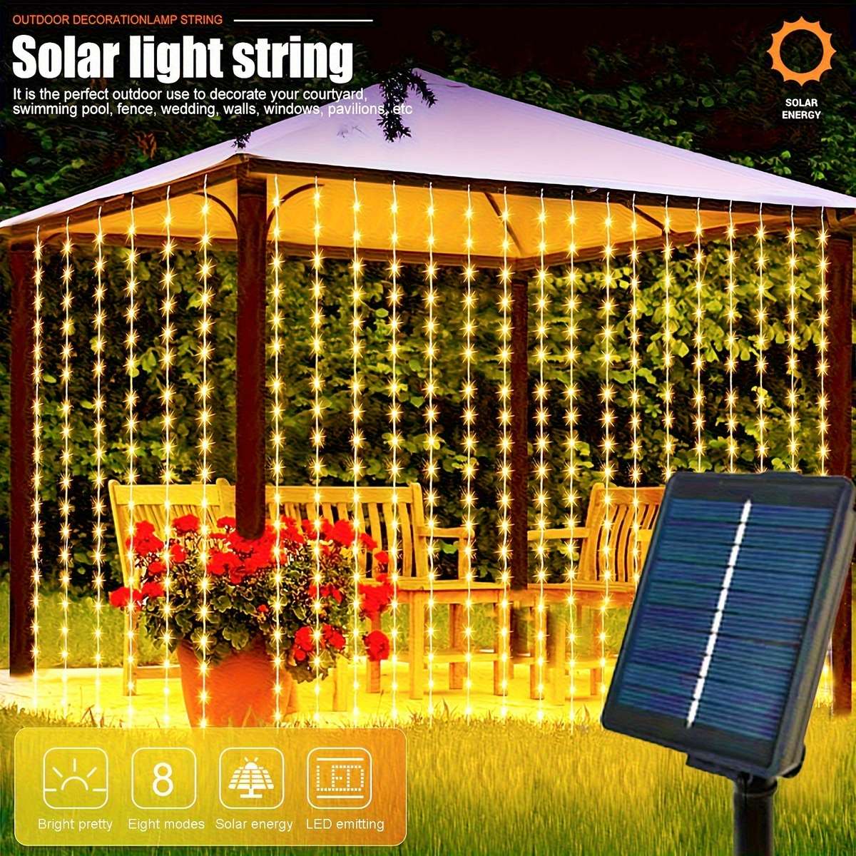 200 Led Solar Powe Fairy Lights Color 2M
